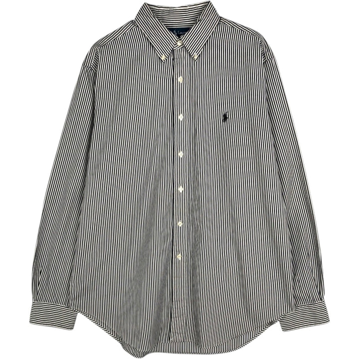90'S Ralph Lauren CLASSIC FIT Long-Sleeve Button-Down Striped Shirt, Men's Size L (approx.), Vintage Button-Down Shirt cotton white type Vintage Second Hand