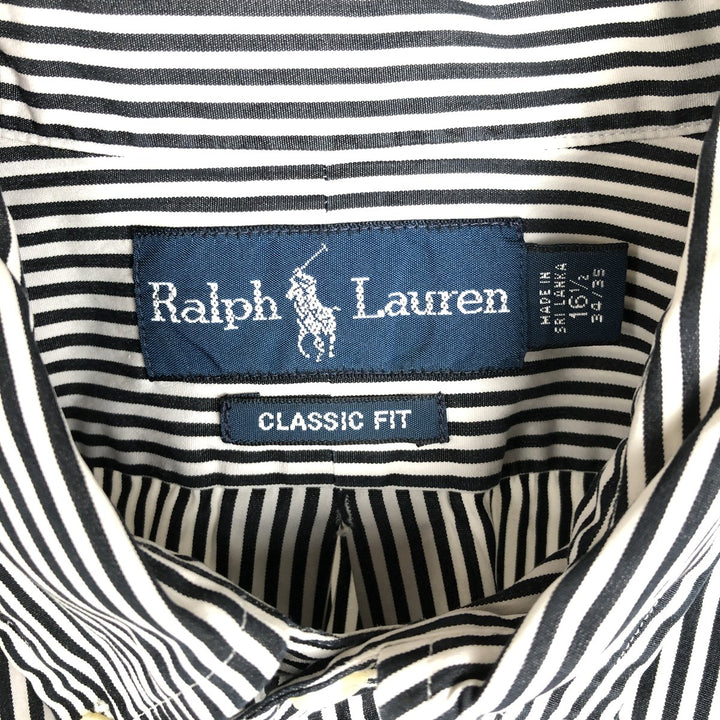 90'S Ralph Lauren CLASSIC FIT Long-Sleeve Button-Down Striped Shirt, Men's Size L (approx.), Vintage Button-Down Shirt cotton white type Vintage Second Hand