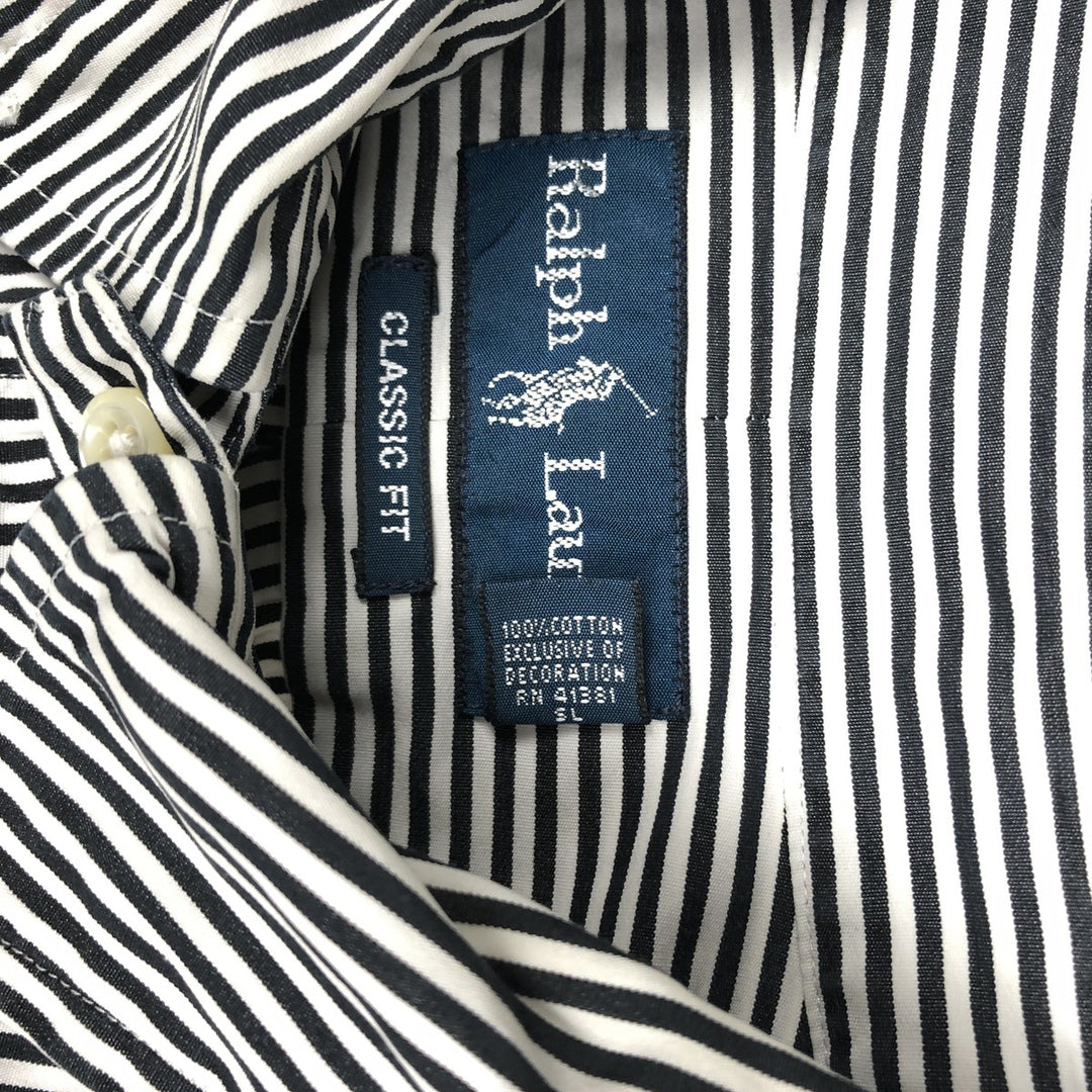 90'S Ralph Lauren CLASSIC FIT Long-Sleeve Button-Down Striped Shirt, Men's Size L (approx.), Vintage Button-Down Shirt cotton white type Vintage Second Hand