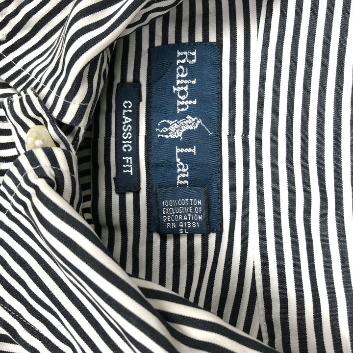 90'S Ralph Lauren CLASSIC FIT Long-Sleeve Button-Down Striped Shirt, Men's Size L (approx.), Vintage Button-Down Shirt cotton white type Vintage Second Hand