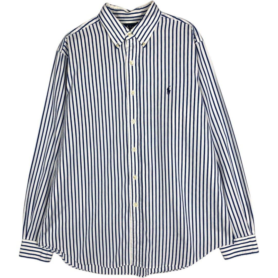 90'S Ralph Lauren CLASSIC FIT Long-Sleeve Button-Down Striped Shirt, Men's Size L (approx.), Vintage Button-Down Shirt cotton white type Vintage Second Hand