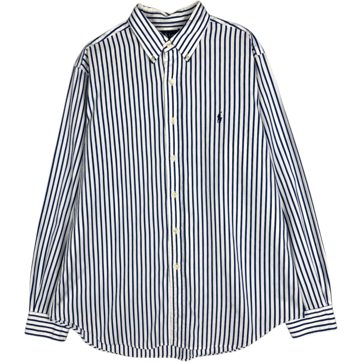 90'S Ralph Lauren CLASSIC FIT Long-Sleeve Button-Down Striped Shirt, Men's Size L (approx.), Vintage Button-Down Shirt cotton white type Vintage Second Hand