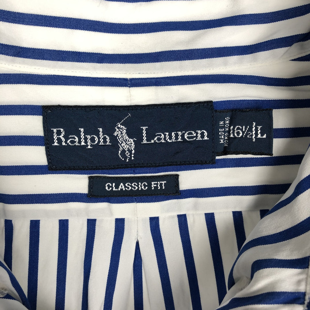 90'S Ralph Lauren CLASSIC FIT Long-Sleeve Button-Down Striped Shirt, Men's Size L (approx.), Vintage Button-Down Shirt cotton white type Vintage Second Hand