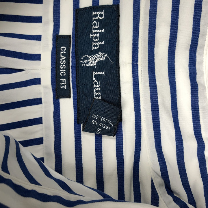 90'S Ralph Lauren CLASSIC FIT Long-Sleeve Button-Down Striped Shirt, Men's Size L (approx.), Vintage Button-Down Shirt cotton white type Vintage Second Hand