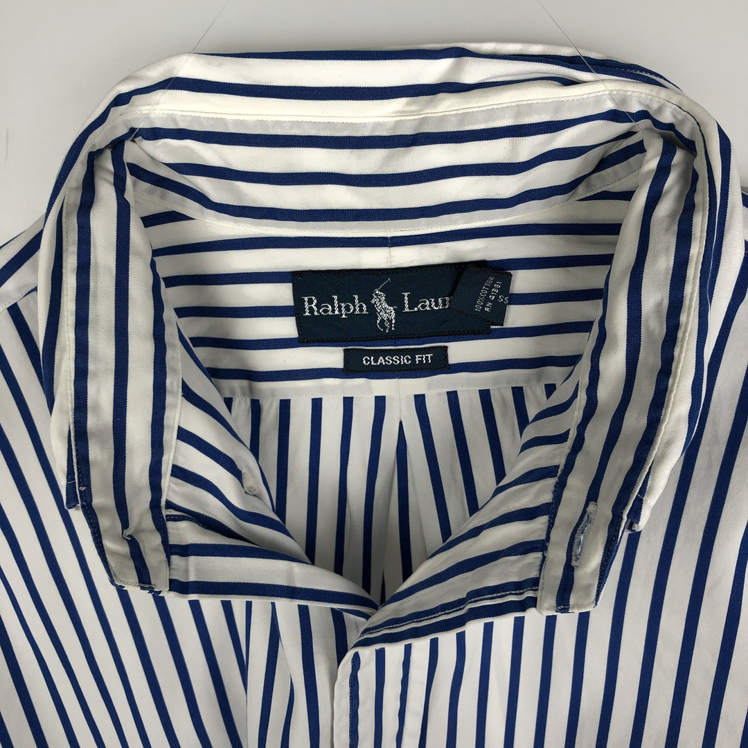 90'S Ralph Lauren CLASSIC FIT Long-Sleeve Button-Down Striped Shirt, Men's Size L (approx.), Vintage Button-Down Shirt cotton white type Vintage Second Hand