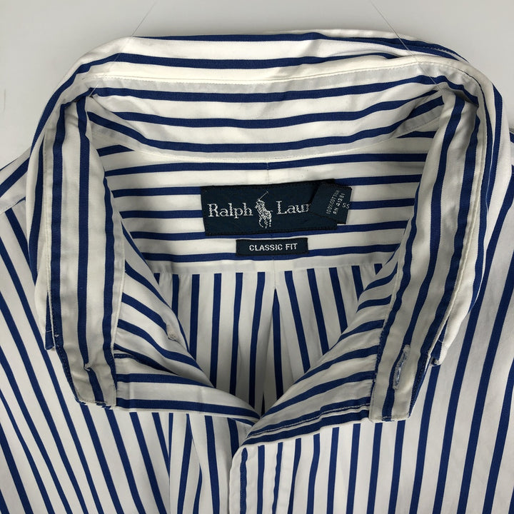 90'S Ralph Lauren CLASSIC FIT Long-Sleeve Button-Down Striped Shirt, Men's Size L (approx.), Vintage Button-Down Shirt cotton white type Vintage Second Hand