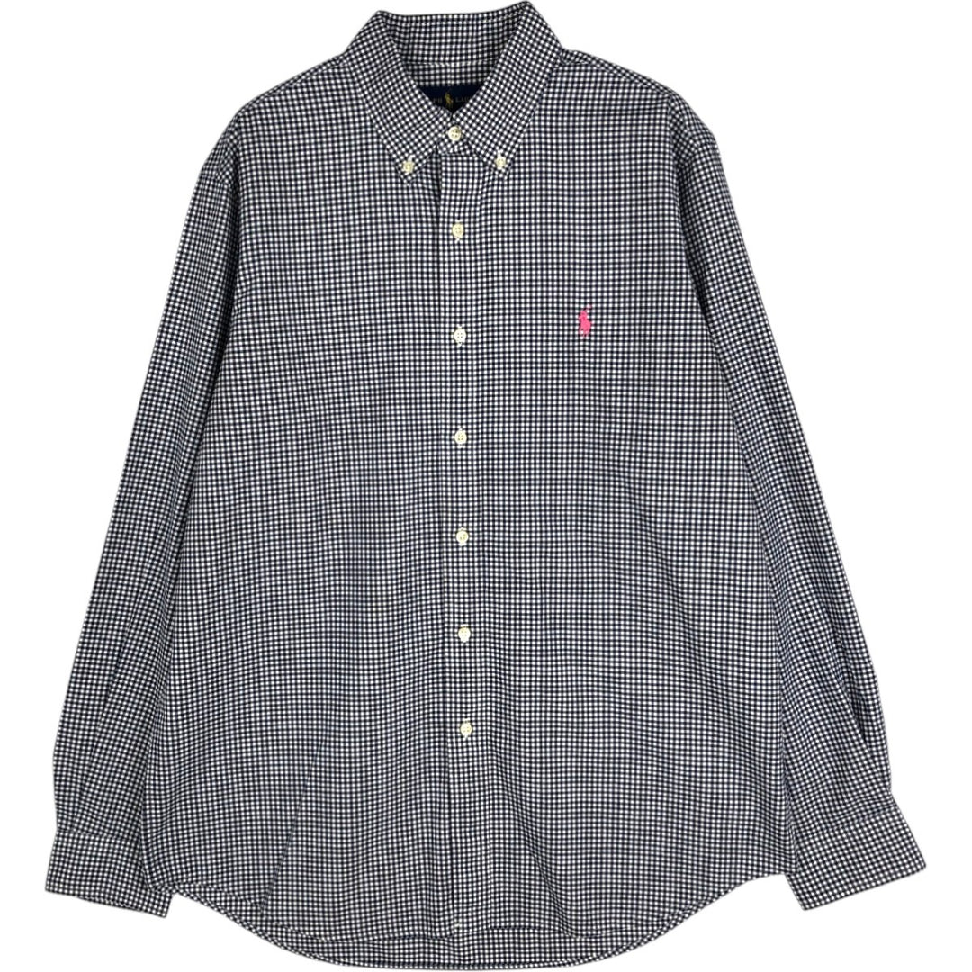 2000'S Ralph Lauren Long-Sleeve Button-Down Check Shirt, Men's Size L (approx.) cotton black type Vintage Second Hand