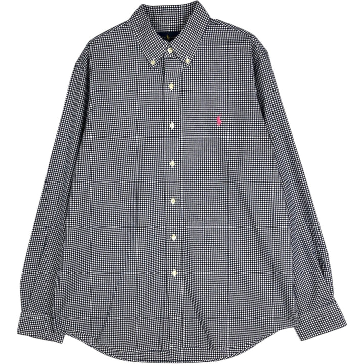 2000'S Ralph Lauren Long-Sleeve Button-Down Check Shirt, Men's Size L (approx.) cotton black type Vintage Second Hand