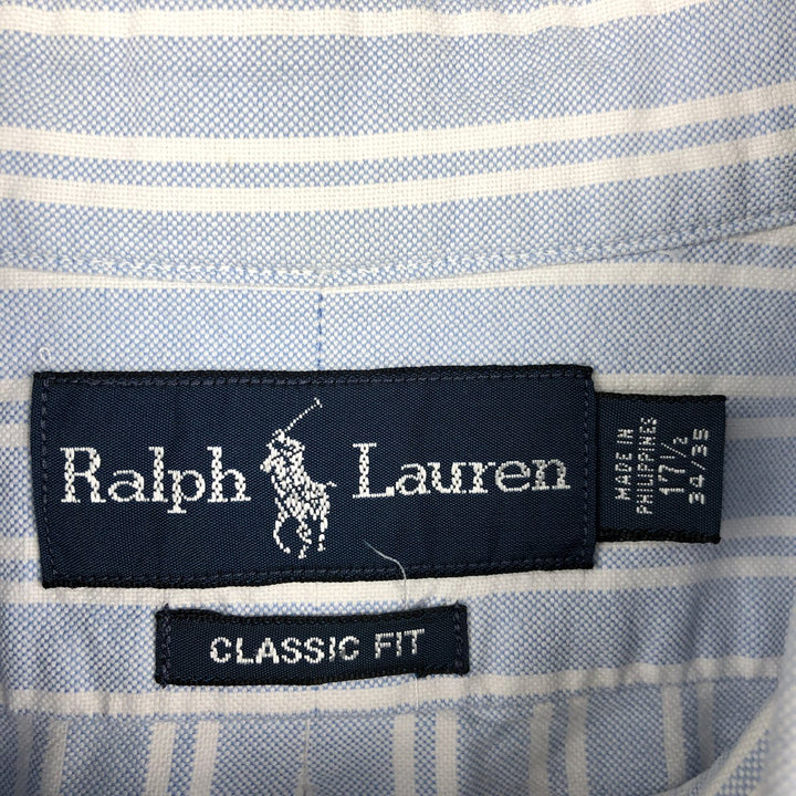 Ralph Lauren Classic Fit Long Sleeve Button Down Striped Shirt Men's XL cotton Blue type light blue Vintage Second Hand