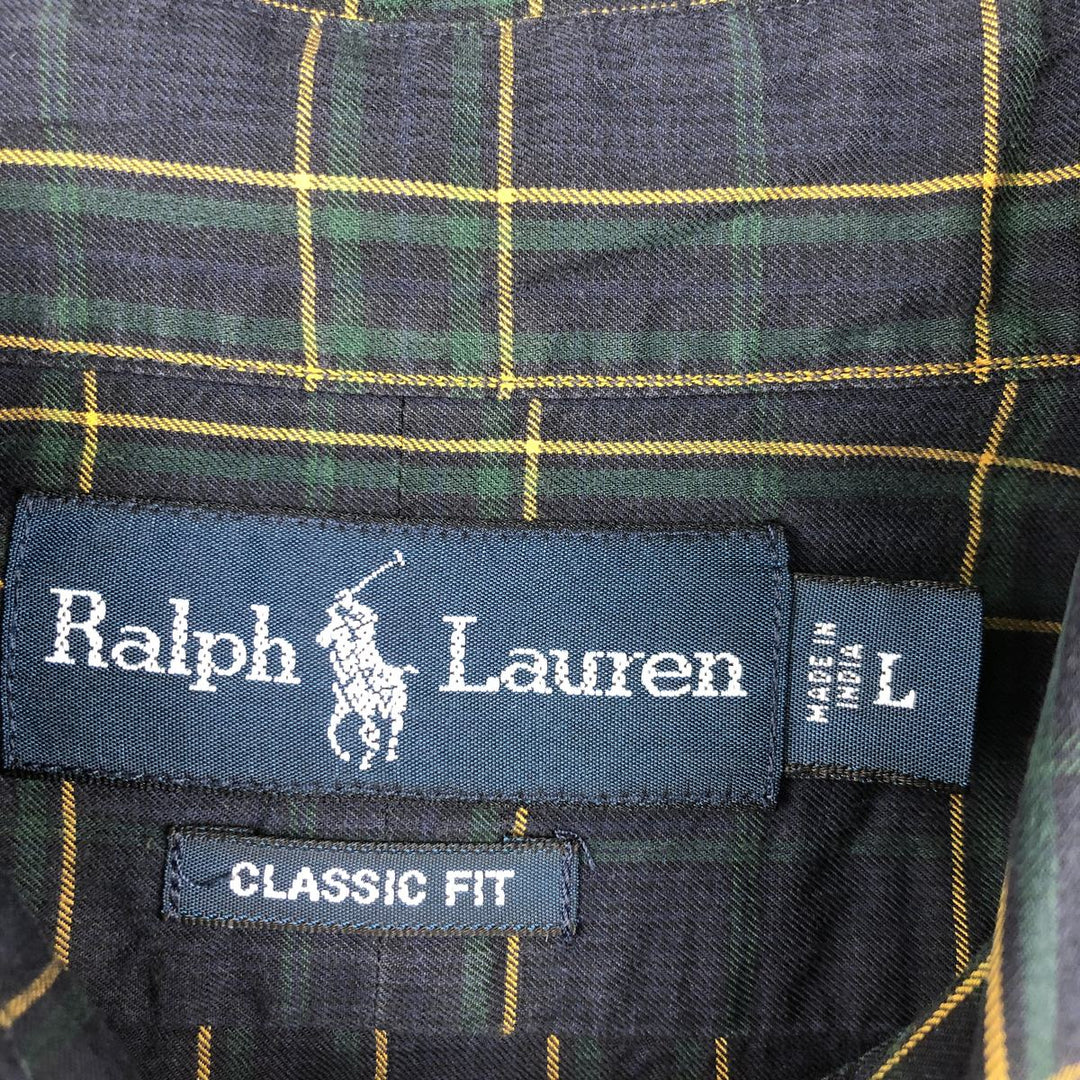 Ralph Lauren Classic Fit Long Sleeve Button Down Check Shirt Men's XL cotton navy blue type Vintage Second Hand