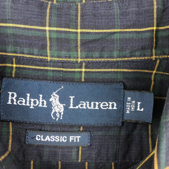 Ralph Lauren Classic Fit Long Sleeve Button Down Check Shirt Men's XL cotton navy blue type Vintage Second Hand