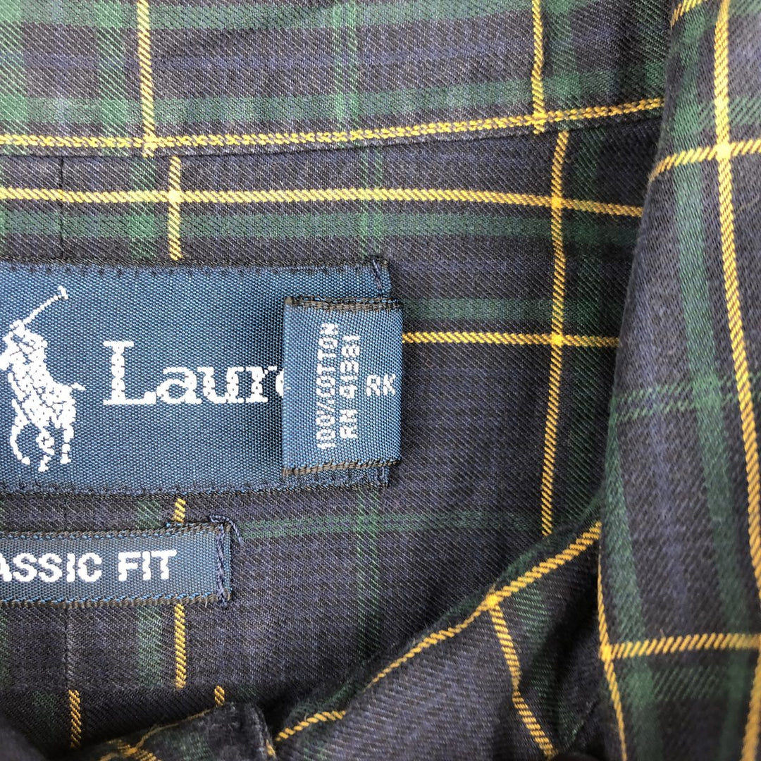 Ralph Lauren Classic Fit Long Sleeve Button Down Check Shirt Men's XL cotton navy blue type Vintage Second Hand