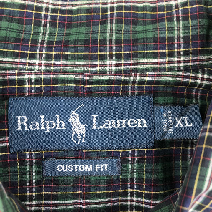 Ralph Lauren CUSTOM FIT long sleeve button down check shirt men's XL size cotton green type Vintage Second Hand