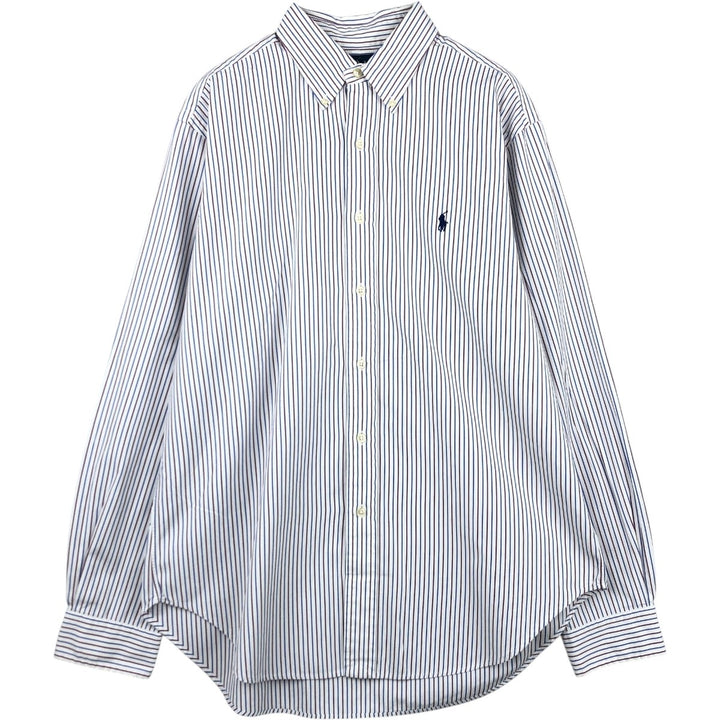 Ralph Lauren Classic Fit Multi-Stripe Long Sleeve Button-Down Striped Shirt, Men's XL cotton wine-red Vintage Second Hand