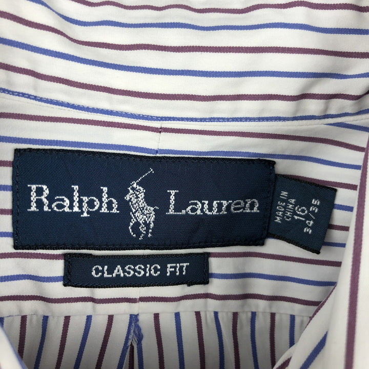 Ralph Lauren Classic Fit Multi-Stripe Long Sleeve Button-Down Striped Shirt, Men's XL cotton wine-red Vintage Second Hand
