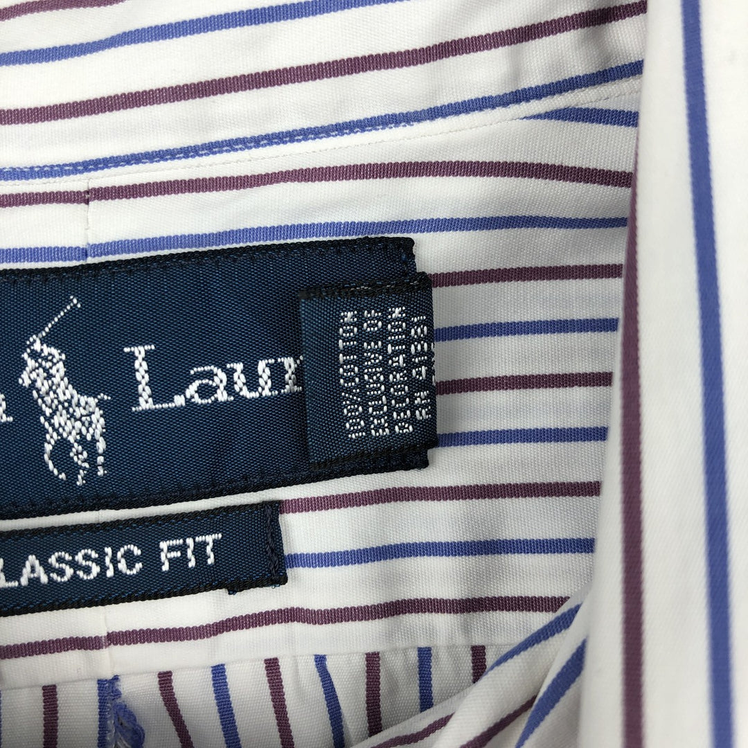 Ralph Lauren Classic Fit Multi-Stripe Long Sleeve Button-Down Striped Shirt, Men's XL cotton wine-red Vintage Second Hand