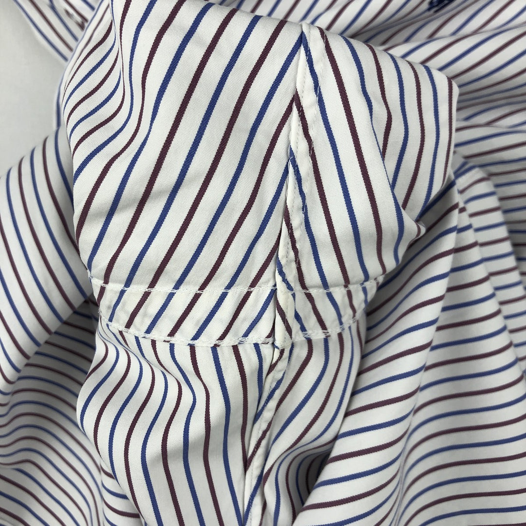 Ralph Lauren Classic Fit Multi-Stripe Long Sleeve Button-Down Striped Shirt, Men's XL cotton wine-red Vintage Second Hand