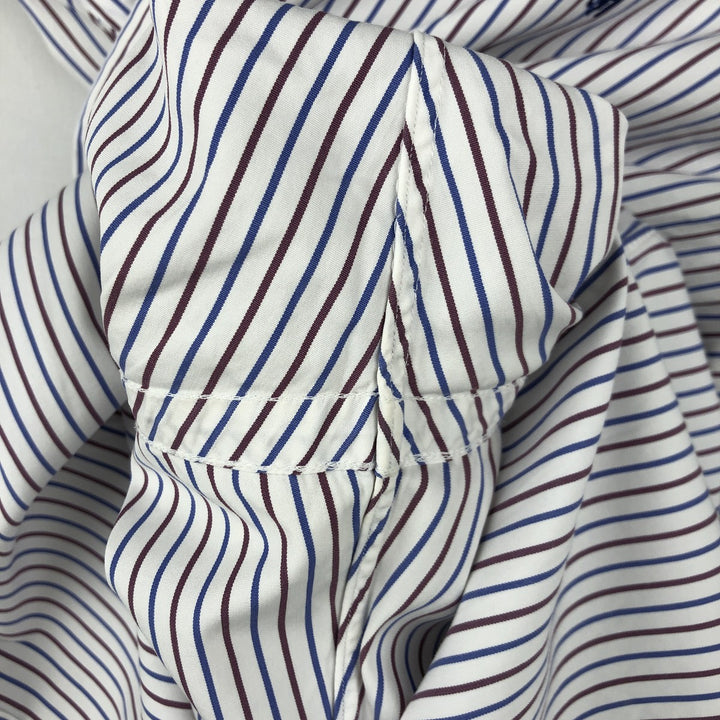 Ralph Lauren Classic Fit Multi-Stripe Long Sleeve Button-Down Striped Shirt, Men's XL cotton wine-red Vintage Second Hand