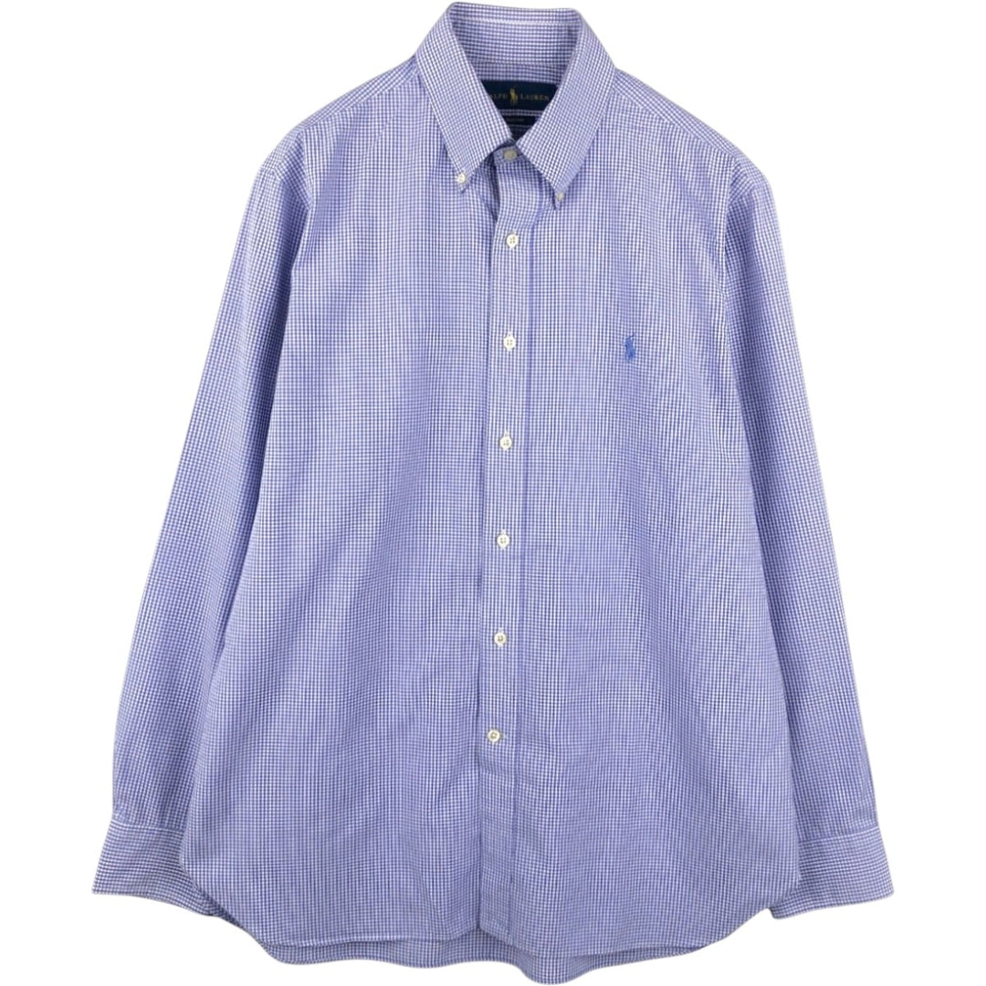 Ralph Lauren EASY CARE Gingham Check Long-Sleeve Button-Down Check Shirt, Men's Size L (approx.) cotton purple type Vintage Second Hand
