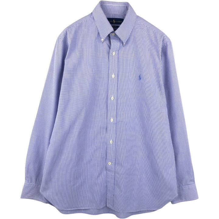 Ralph Lauren EASY CARE Gingham Check Long-Sleeve Button-Down Check Shirt, Men's Size L (approx.) cotton purple type Vintage Second Hand