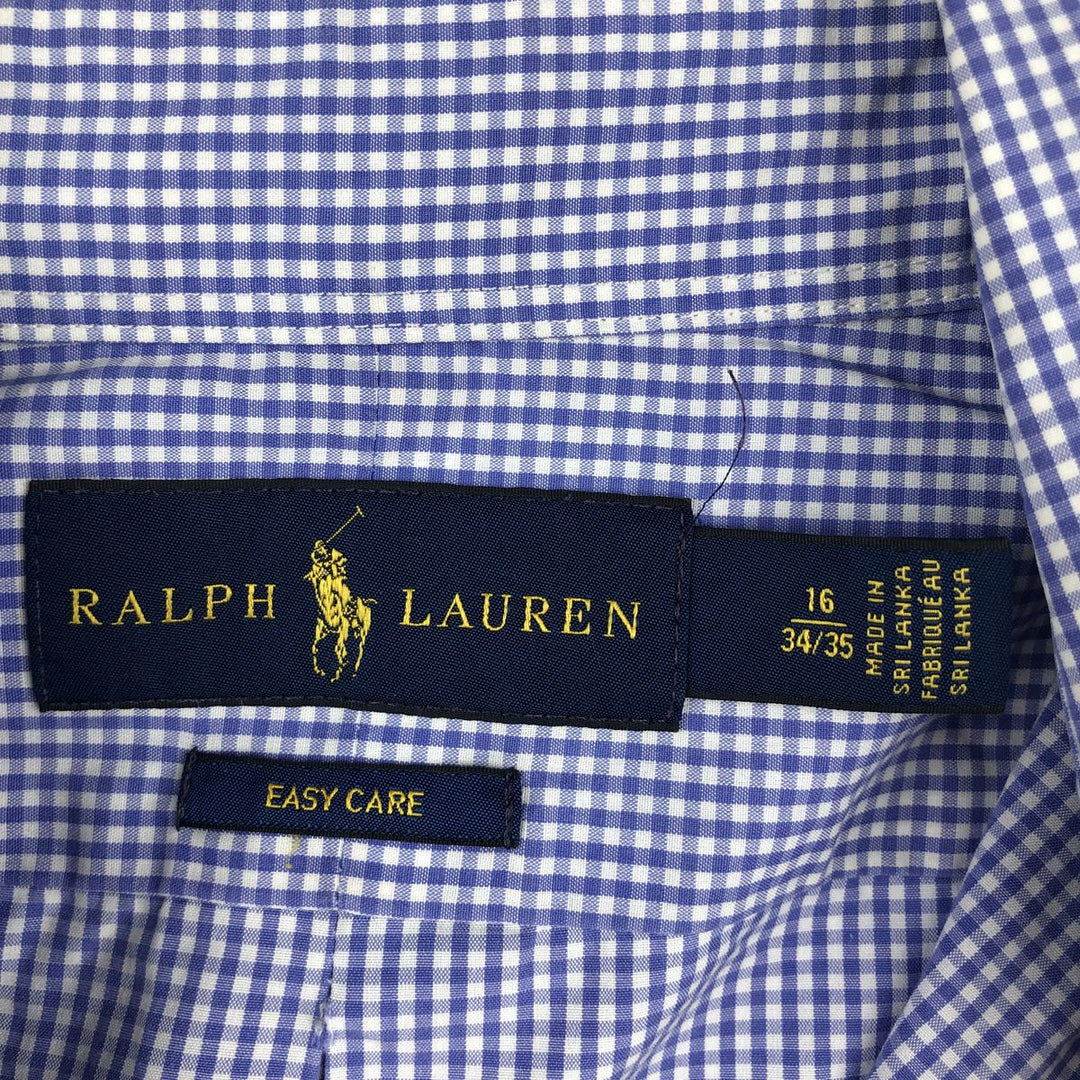 Ralph Lauren EASY CARE Gingham Check Long-Sleeve Button-Down Check Shirt, Men's Size L (approx.) cotton purple type Vintage Second Hand