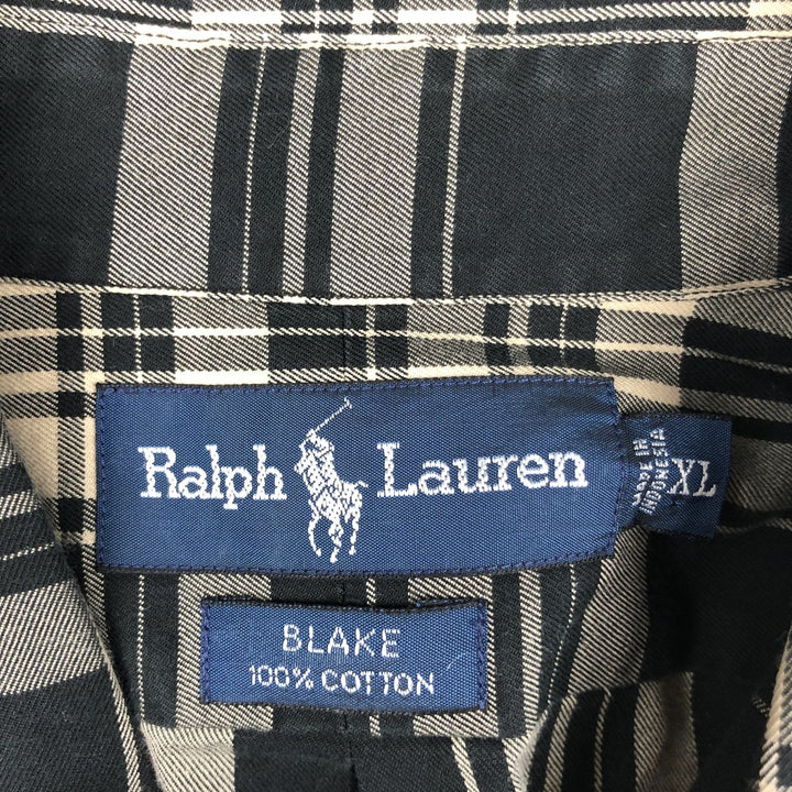 Ralph Lauren BLAKE long sleeve button down check shirt, men's XL size cotton unbleached Vintage Second Hand
