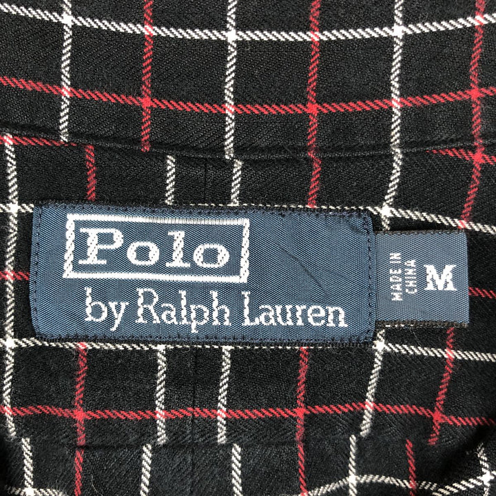 Ralph Lauren POLO by Ralph Lauren Check Pattern Long-Sleeve Cotton Check Shirt, Men's Size M (approx.) cotton black type Vintage Second Hand