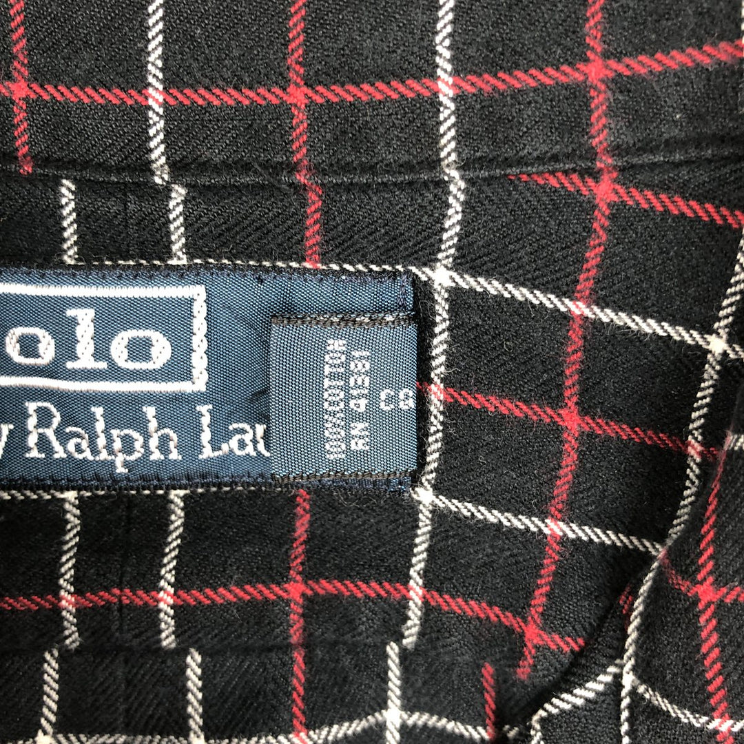 Ralph Lauren POLO by Ralph Lauren Check Pattern Long-Sleeve Cotton Check Shirt, Men's Size M (approx.) cotton black type Vintage Second Hand