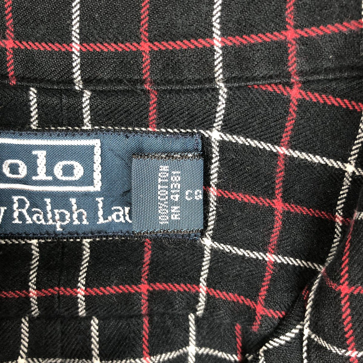Ralph Lauren POLO by Ralph Lauren Check Pattern Long-Sleeve Cotton Check Shirt, Men's Size M (approx.) cotton black type Vintage Second Hand