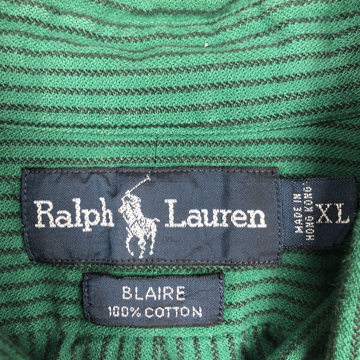 Ralph Lauren BLAIRE long sleeve button down striped shirt, men's XL size cotton green type Vintage Second Hand