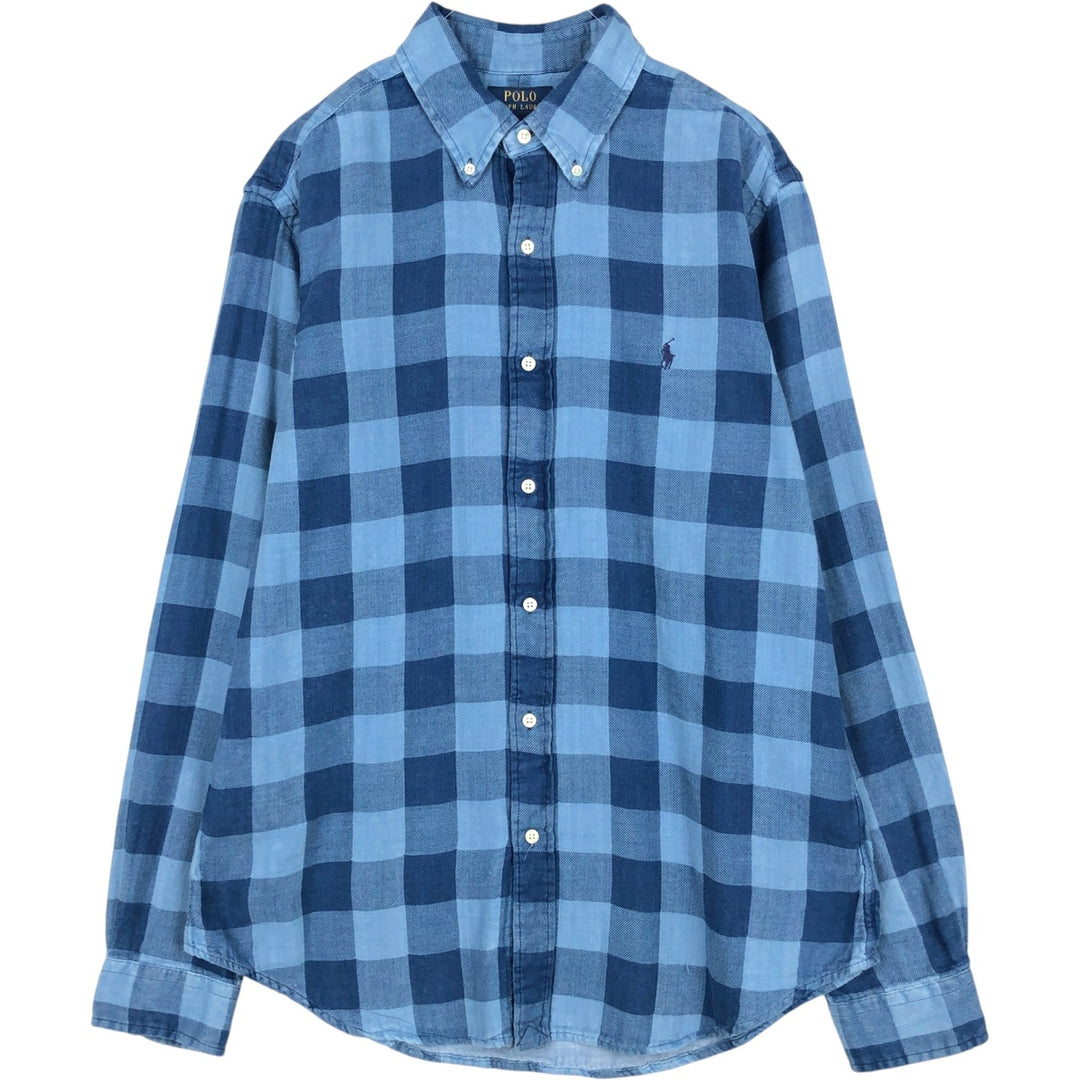 Ralph Lauren CUSTOM FIT Buffalo Check Long-Sleeve Button-Down Check Shirt, Men's Size L (approx.) cotton blue type Vintage Second Hand