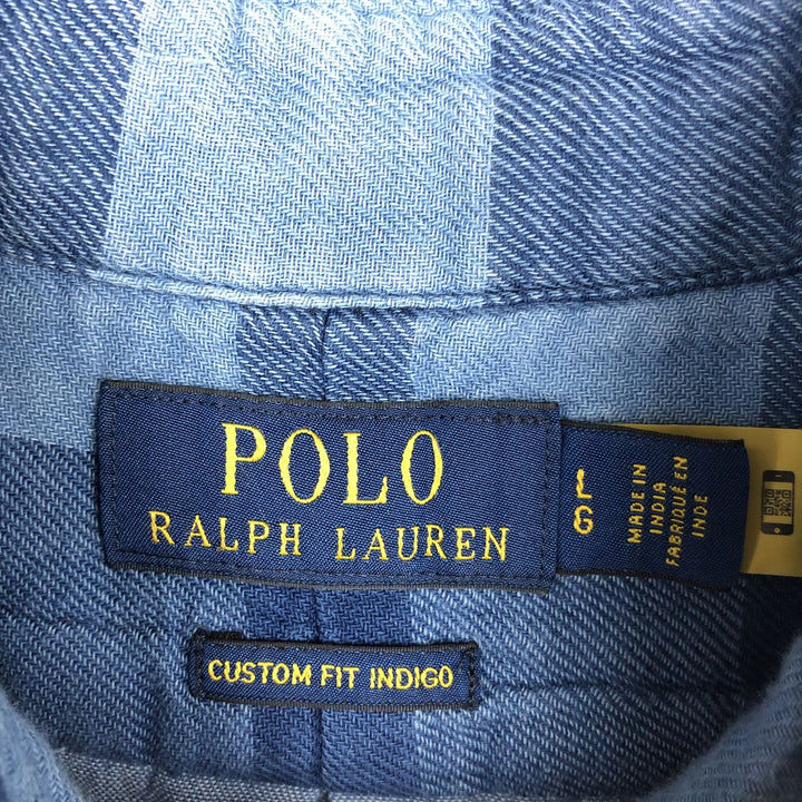 Ralph Lauren CUSTOM FIT Buffalo Check Long-Sleeve Button-Down Check Shirt, Men's Size L (approx.) cotton blue type Vintage Second Hand