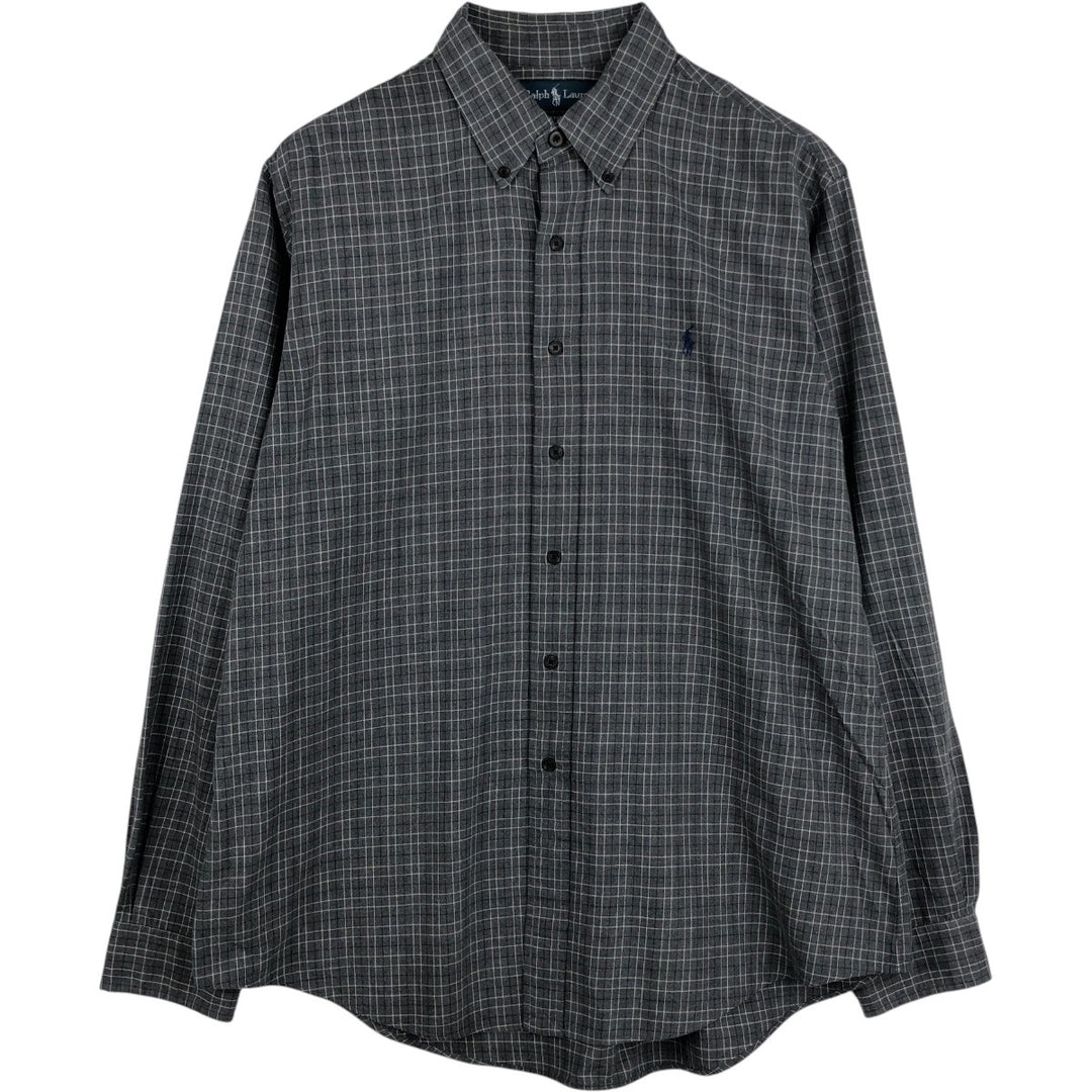 Ralph Lauren CUSTOM FIT long sleeve button down check shirt men's XL size cotton gray type Vintage Second Hand