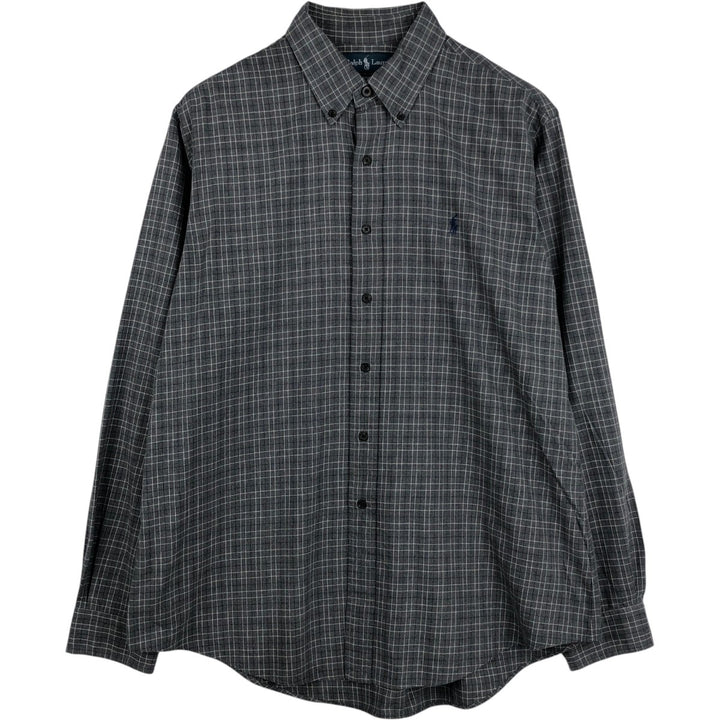 Ralph Lauren CUSTOM FIT long sleeve button down check shirt men's XL size cotton gray type Vintage Second Hand