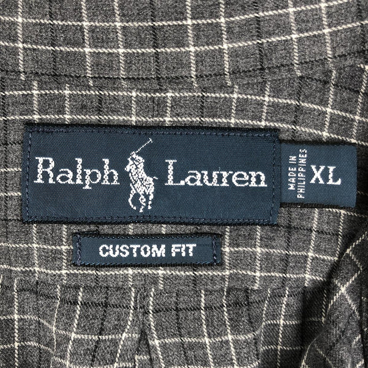 Ralph Lauren CUSTOM FIT long sleeve button down check shirt men's XL size cotton gray type Vintage Second Hand