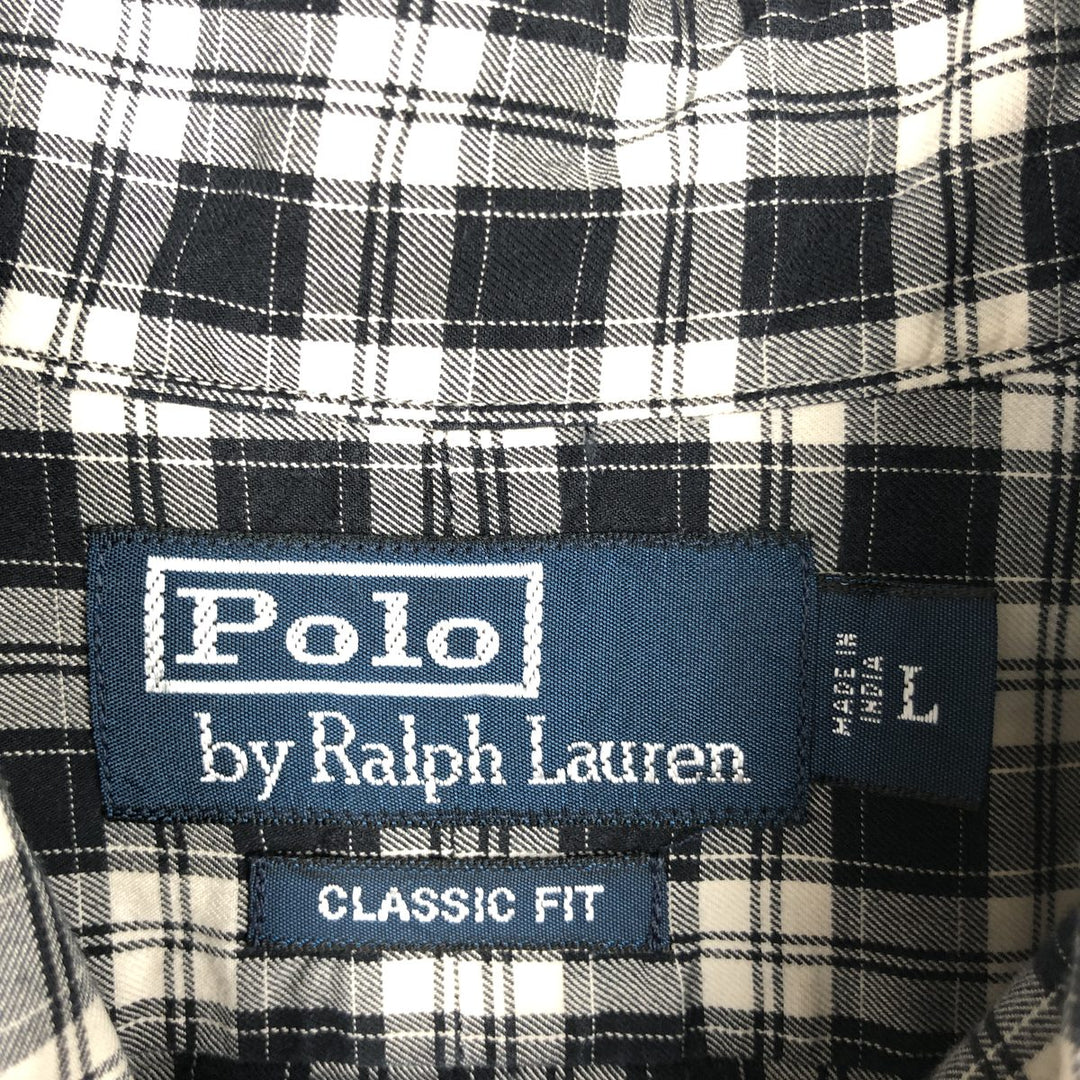 Ralph Lauren CLASSIC FIT Long-Sleeve Cotton Check Shirt, Men's Size L (approx.) cotton black type Vintage Second Hand
