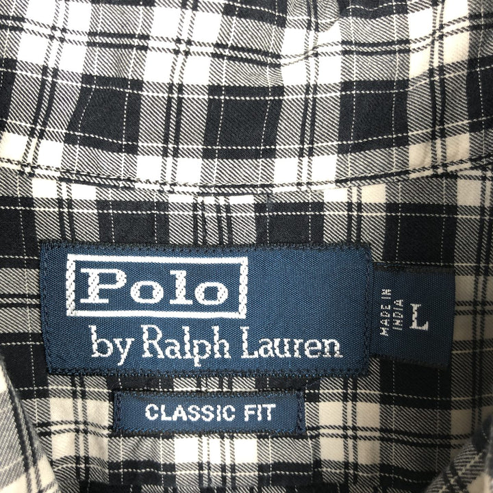Ralph Lauren CLASSIC FIT Long-Sleeve Cotton Check Shirt, Men's Size L (approx.) cotton black type Vintage Second Hand