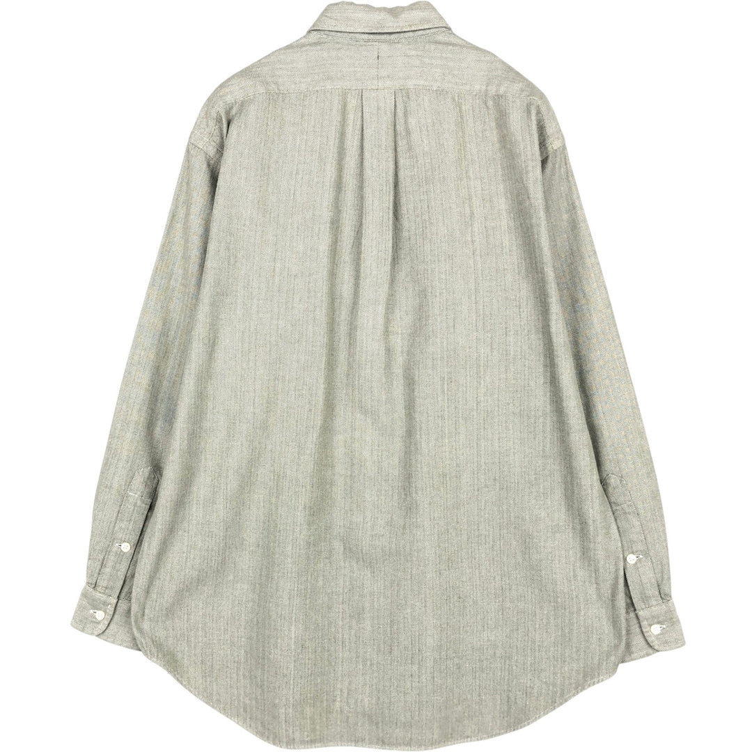 Ralph Lauren BLAKE Herringbone Long-Sleeve Button-Down Check Shirt, Men's Size M (approx.) cotton Khaki type sage green Vintage Second Hand
