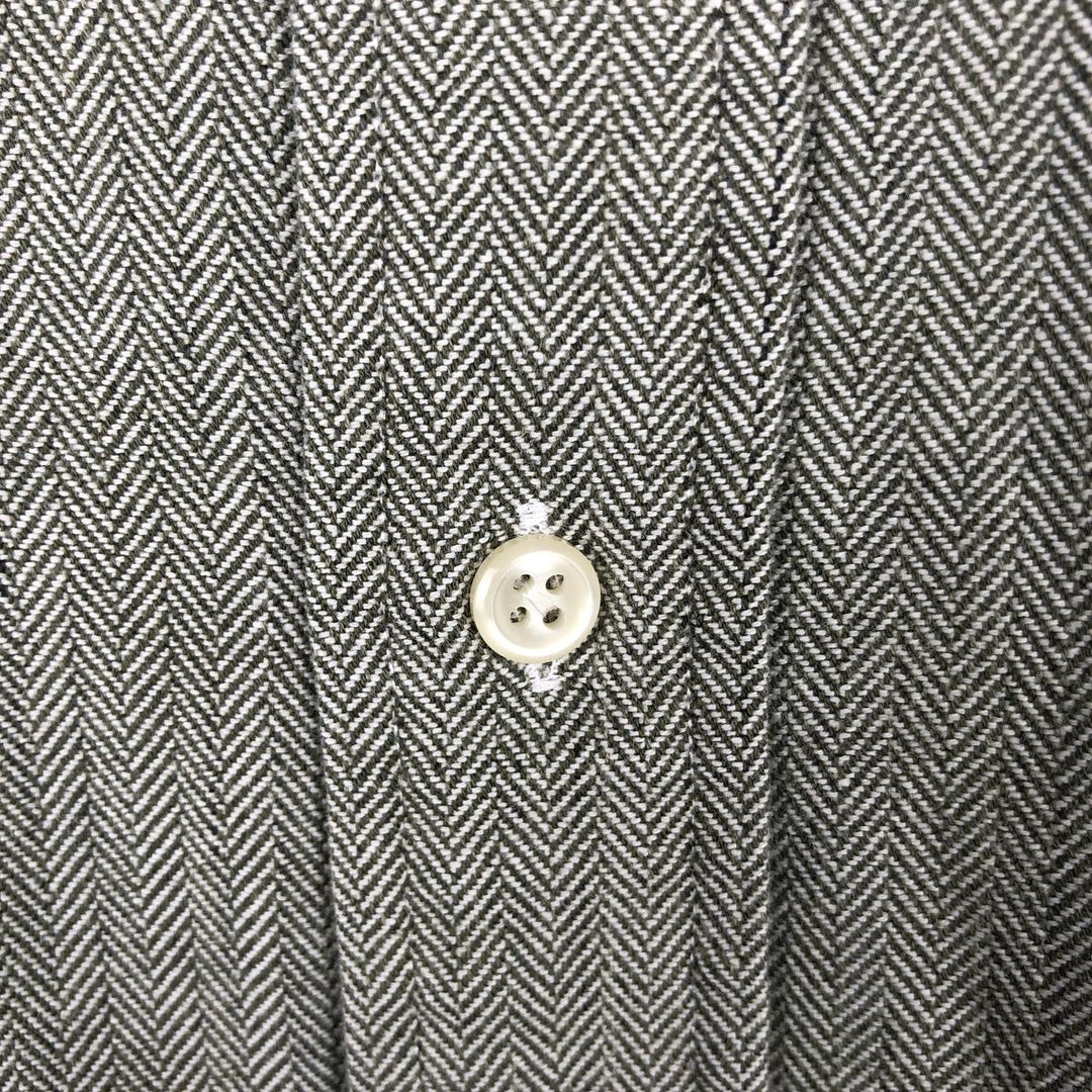 Ralph Lauren BLAKE Herringbone Long-Sleeve Button-Down Check Shirt, Men's Size M (approx.) cotton Khaki type sage green Vintage Second Hand