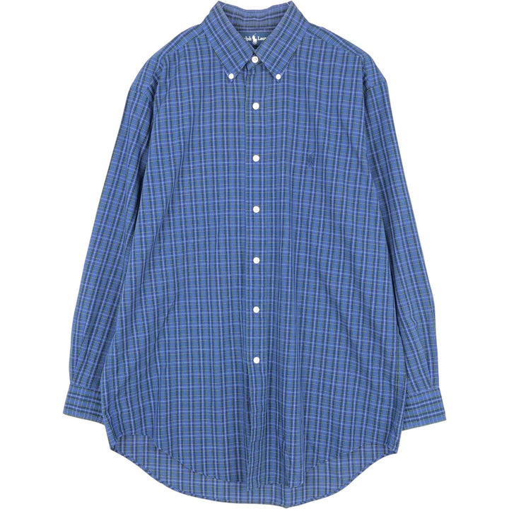 Ralph Lauren YARMOUTH Long-Sleeve Button-Down Check Shirt, Men's Size L (Equivalent), Lightweight cotton blue type Vintage Second Hand