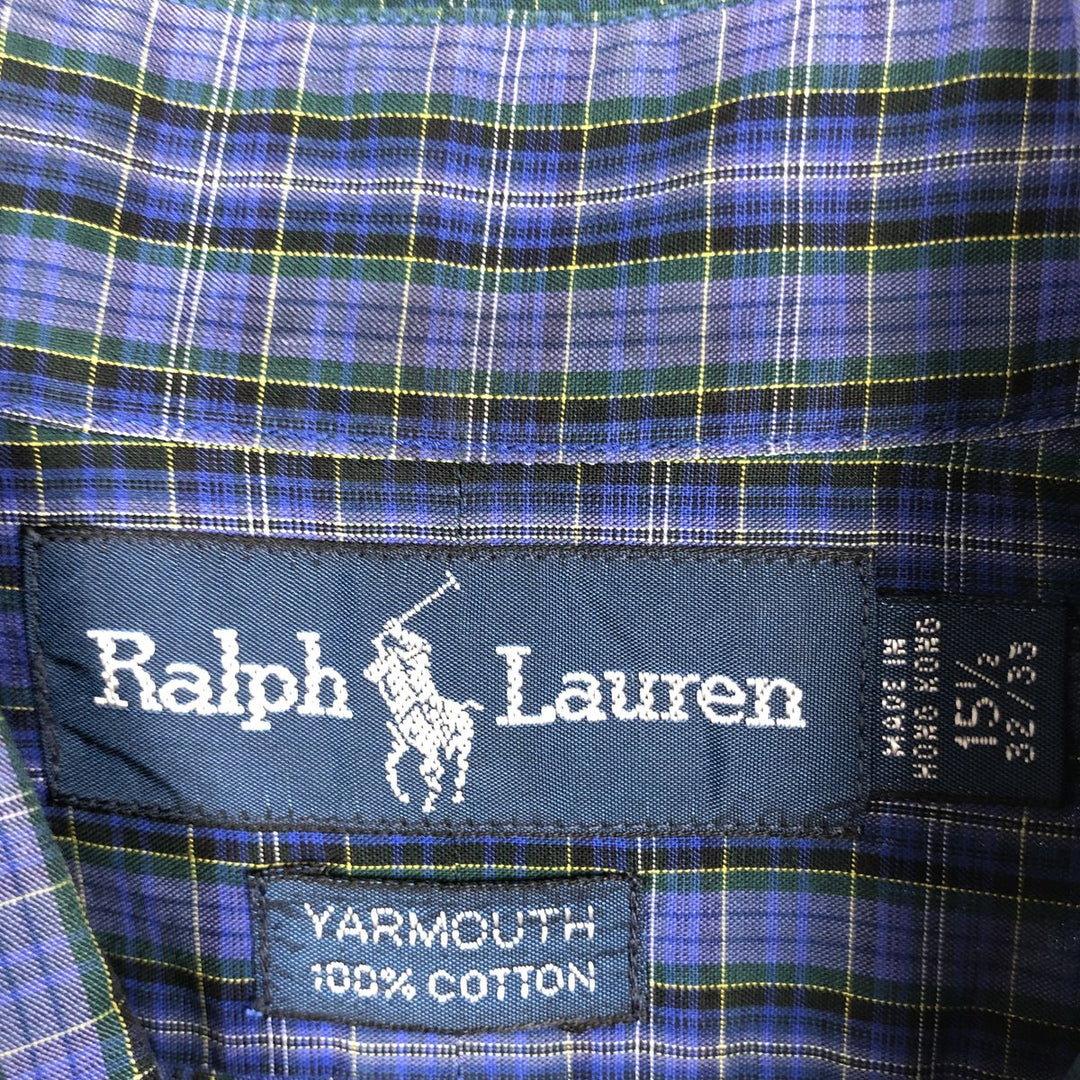Ralph Lauren YARMOUTH Long-Sleeve Button-Down Check Shirt, Men's Size L (Equivalent), Lightweight cotton blue type Vintage Second Hand