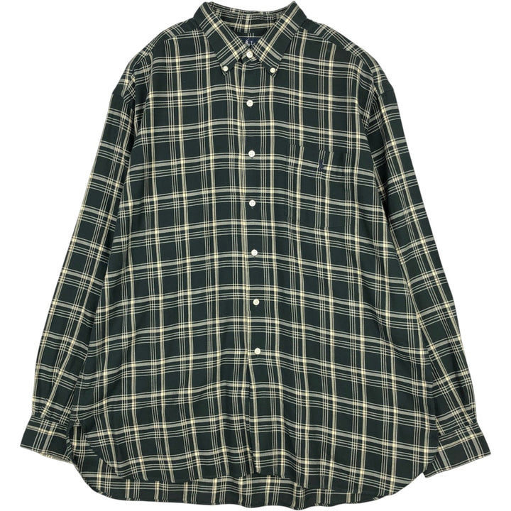 Ralph Lauren MCMEEL long-sleeved button-down check shirt, men's size XL cotton dark green Vintage Second Hand