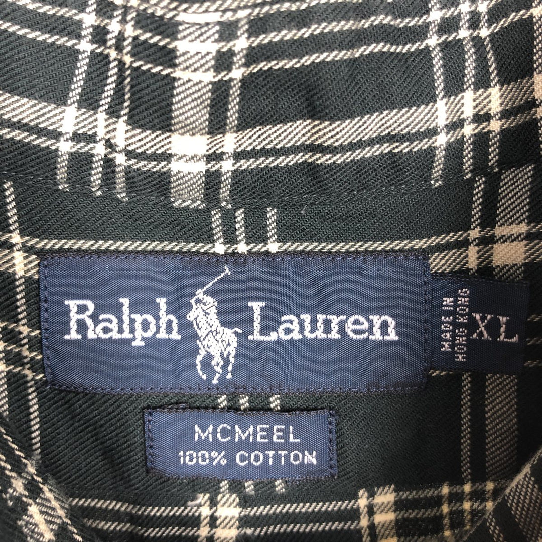 Ralph Lauren MCMEEL long-sleeved button-down check shirt, men's size XL cotton dark green Vintage Second Hand