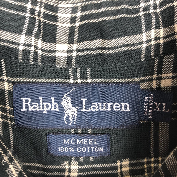 Ralph Lauren MCMEEL long-sleeved button-down check shirt, men's size XL cotton dark green Vintage Second Hand