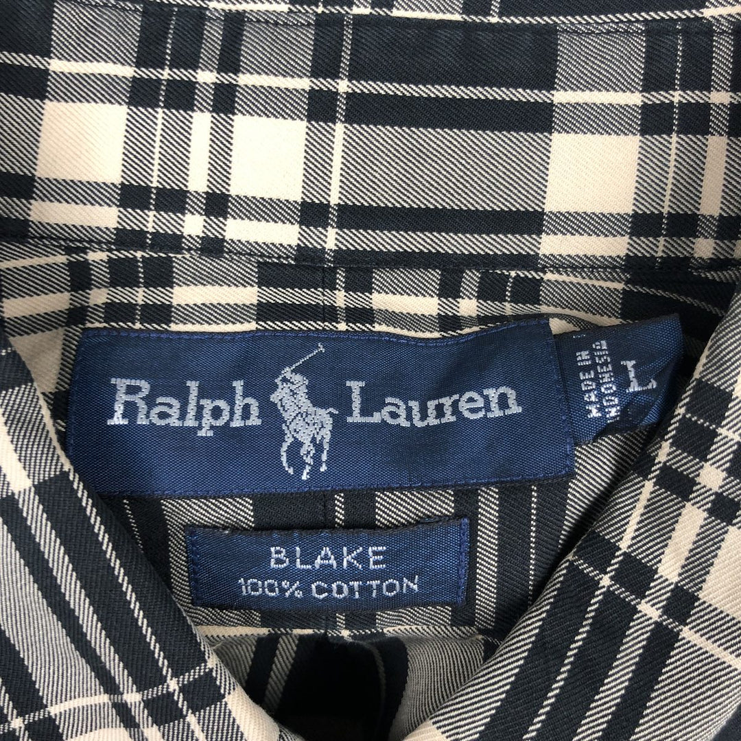 Ralph Lauren BLAKE long sleeve button down check shirt, men's size L cotton black type Vintage Second Hand