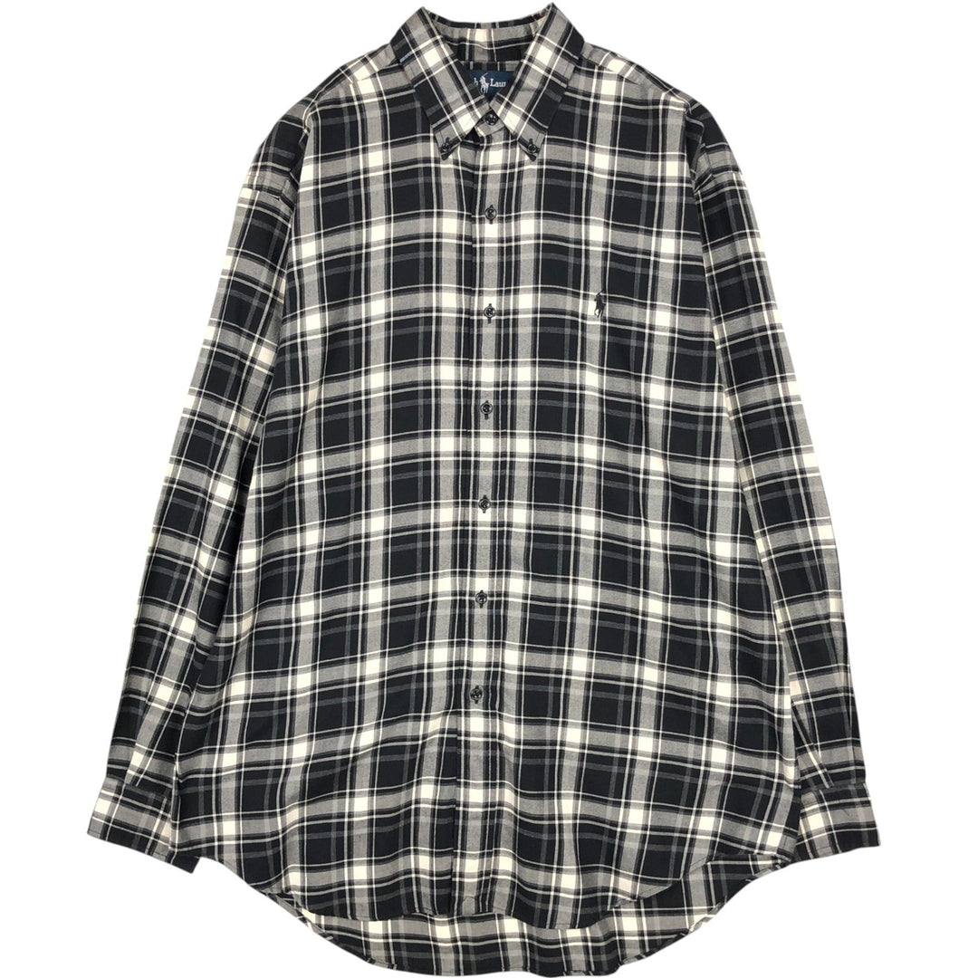Ralph Lauren BLAKE long sleeve button down check shirt, men's size M cotton unbleached Vintage Second Hand