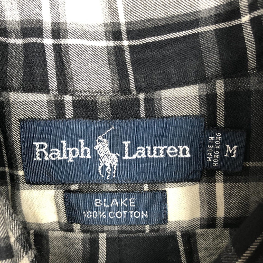 Ralph Lauren BLAKE long sleeve button down check shirt, men's size M cotton unbleached Vintage Second Hand