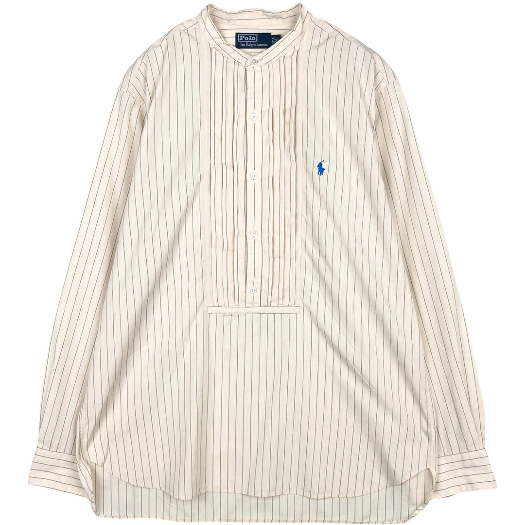 Ralph Lauren POLO by Ralph Lauren Stripe Pattern Stand Collar Shirt, Men's Size XL (approx.) cotton ivory Vintage Second Hand