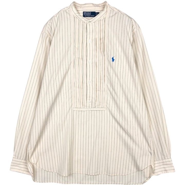 Ralph Lauren POLO by Ralph Lauren Stripe Pattern Stand Collar Shirt, Men's Size XL (approx.) cotton ivory Vintage Second Hand