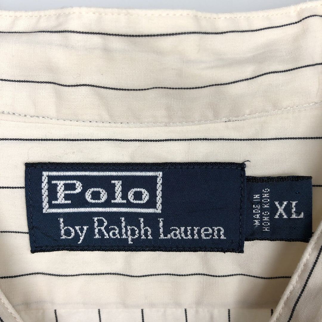 Ralph Lauren POLO by Ralph Lauren Stripe Pattern Stand Collar Shirt, Men's Size XL (approx.) cotton ivory Vintage Second Hand